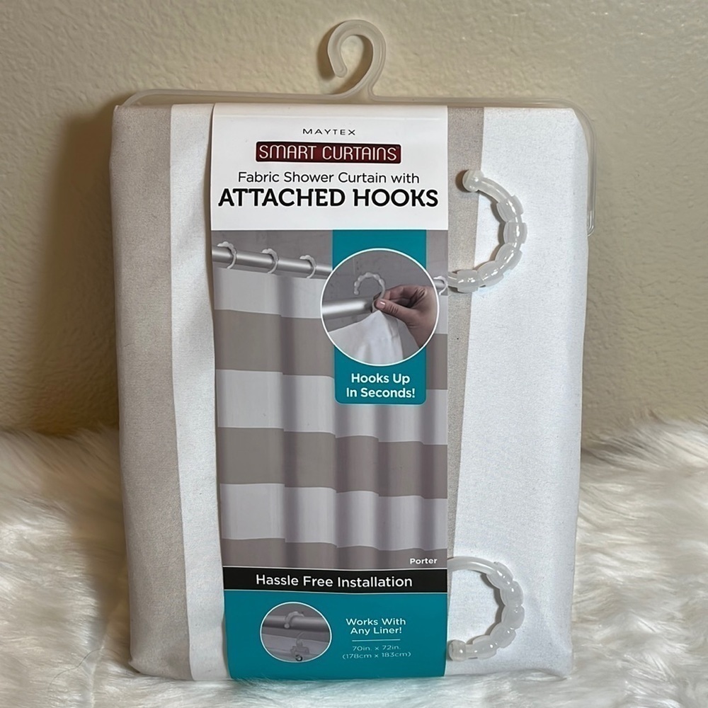 New Fabric Shower Curtain with Hooks